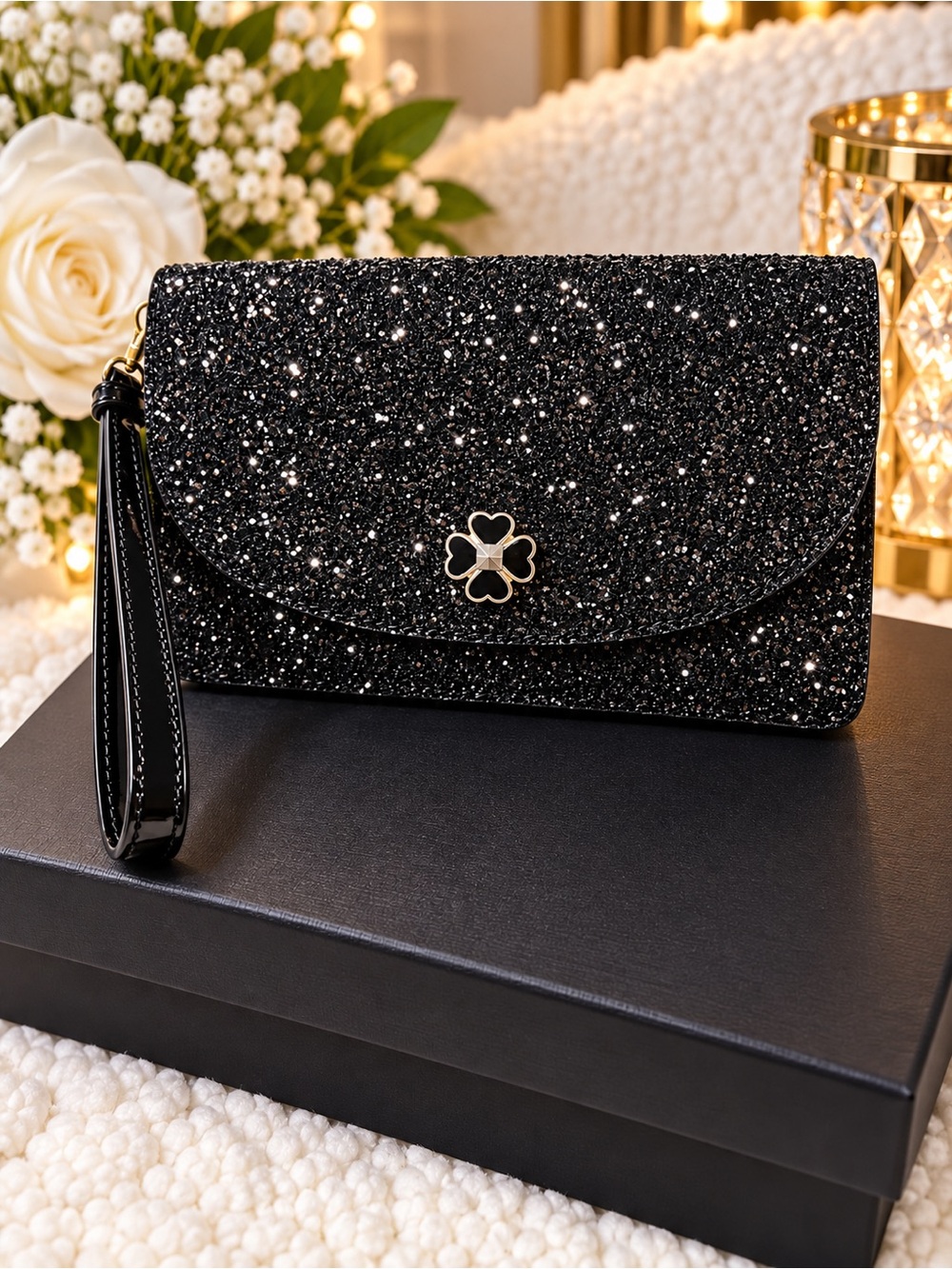 Kate Spade Black Glitter Wristlet Clutch